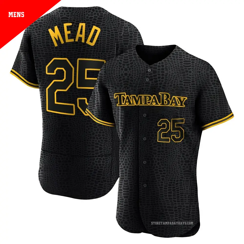 Men's ＃25 Curtis Mead Tampa Bay Rays Black Authentic Snake Skin City Jersey