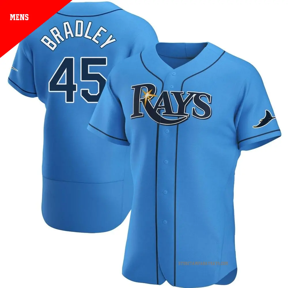 Men's ＃45 Taj Bradley Tampa Bay Rays Light Blue Authentic Alternate Jersey