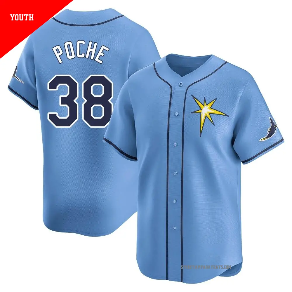Youth ＃38 Colin Poche Tampa Bay Rays Light Blue Limited Alternate Jersey